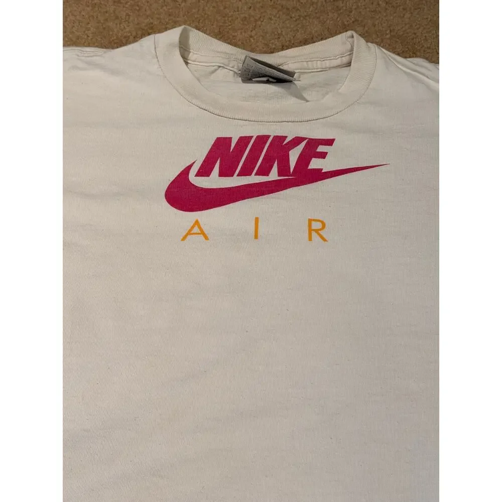 Nike Air T-Shirt Youth Boys L 14-16 White Pink Swoosh Logo Graphic Tee Vintage